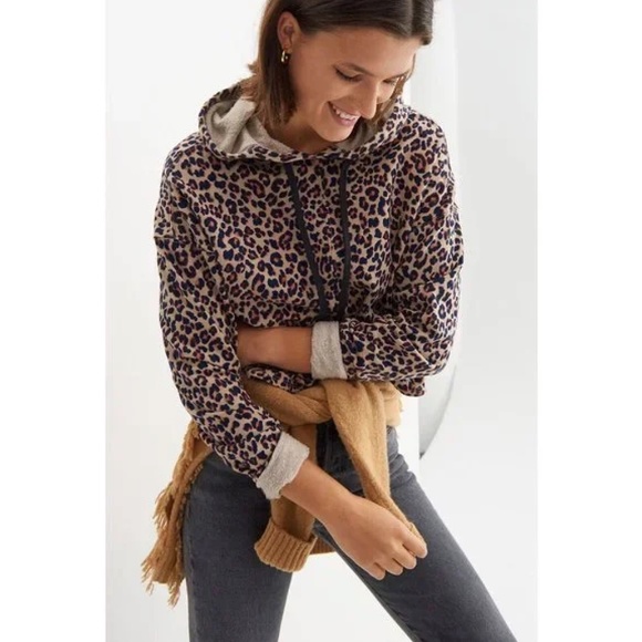 Adora Leopard Cheetah Cat Print Boho Peasant Hipster Chic Hoodie Farm Hoodie Top - Picture 4 of 4